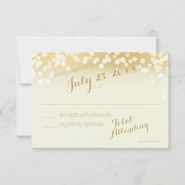 Ivory and Gold Sparkle Lights RSVP (Front)