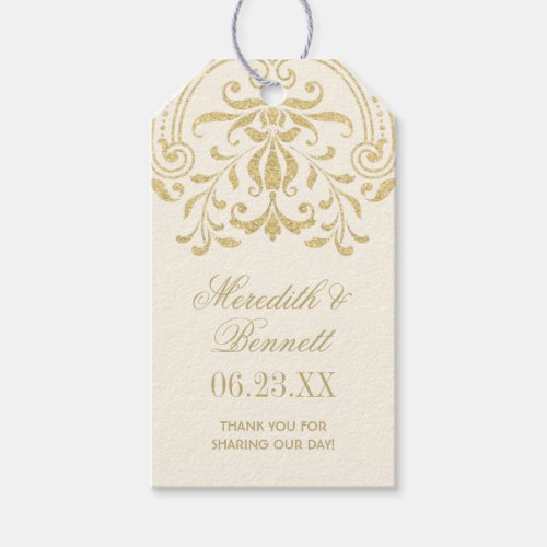 Ivory and Gold Vintage Glamour Wedding Monogram Gift Tags