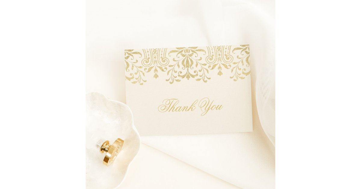 Ivory and Gold Vintage Glamour Wedding Thank You Card | Zazzle