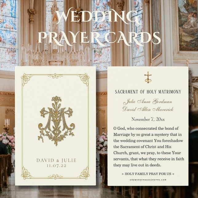 Ivory and Gold Wedding Marian Cross Holy Card (Creator Uploaded)