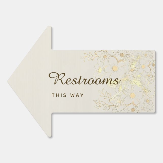 Ivory and Gold Wedding Restroom This Way Arrow Sign (Front)
