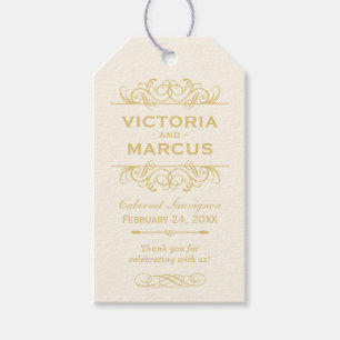 Ivory and Gold Wedding Wine Bottle Monogram Gift Tags