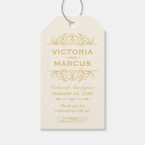 Ivory and Gold Wedding Wine Bottle Monogram Gift Tags