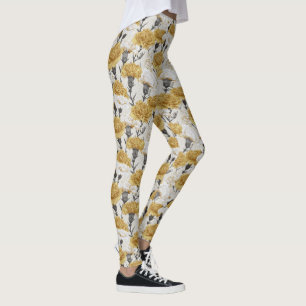 Ivory And Gold Weightlifting Carnation Aesthetic Leggings