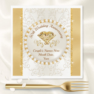 Ivory and Golden Wedding Anniversary Napkins, 50th Napkins
