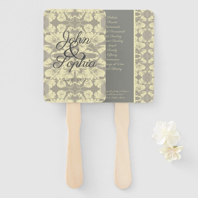 Ivory and Gray Floral Wedding Set of Fans (Front and Back)
