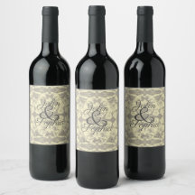 Ivory and Gray Floral Wedding Wine Labels