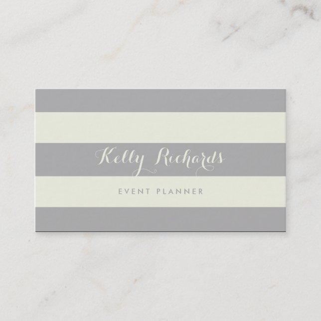 Ivory and Gray Stripes Pattern Business Card (Front)