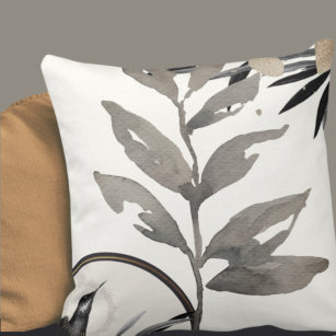 Ivory and Gray Watercolor Leaves Hummingbird Throw Pillow