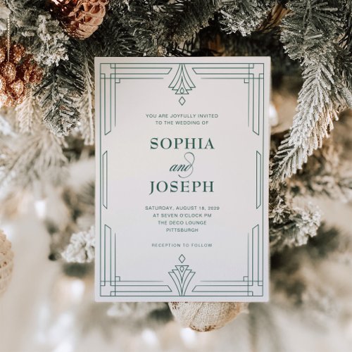Ivory and Green | Elegant Holiday Wedding Invitation