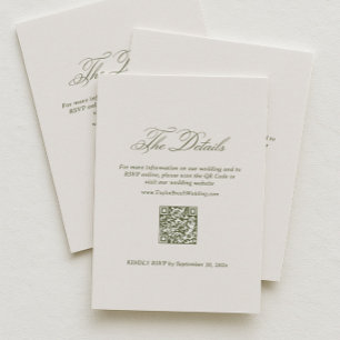 Ivory and Green Wedding Details RSVP Qr Code Enclosure Card