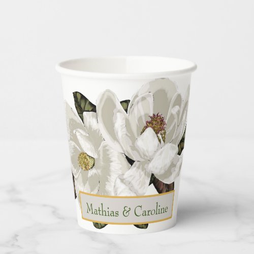 Ivory and grey magnolia blossoms  paper cups
