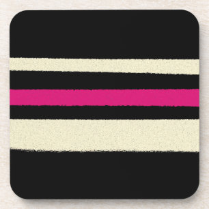 Ivory and Hot Pink Stripes Cool Simple Pattern Beverage Coaster