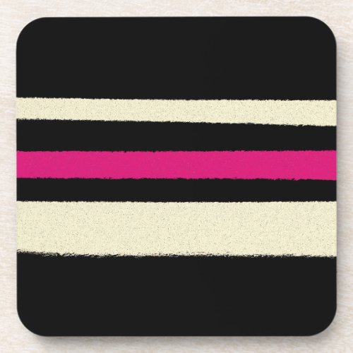 Ivory and Hot Pink Stripes Cool Simple Pattern Beverage Coaster