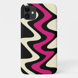 Ivory and Hot Pink Wavy Stripes iPhone 11 Case