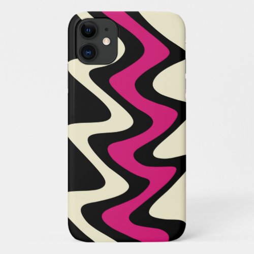 Ivory and Hot Pink Wavy Stripes iPhone 11 Case