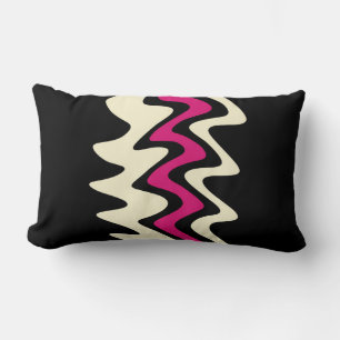 Ivory and Hot Pink Wavy Stripes Lumbar Pillow