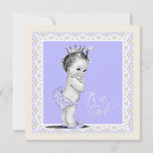 Ivory and Lavender Vintage Baby Girl Shower Invite