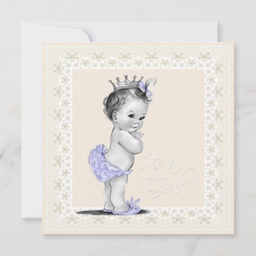Ivory and Lavender Vintage Baby Girl Shower Invite