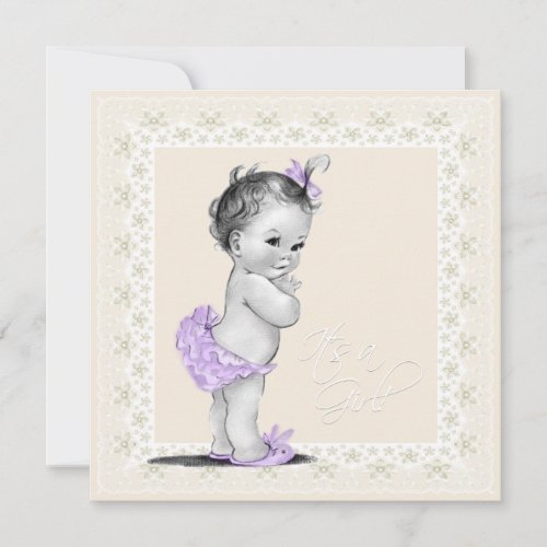 Ivory and Lavender Vintage Baby Girl Shower Personalized Invite
