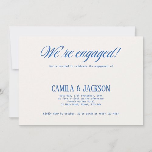 Ivory and Navy Blue Wedding Engagement Party Invitation