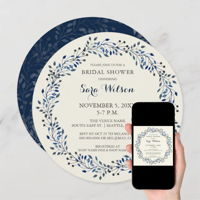 Ivory and Navy Floral Bridal Shower Invitations Zazzle