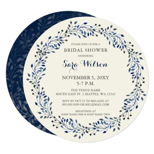 Ivory and Navy Floral Bridal Shower Invitations