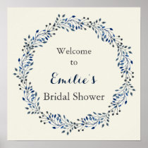 ivory and navy Floral bridal shower Welcome Sign