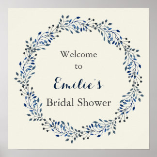 ivory and navy Floral bridal shower Welcome Sign