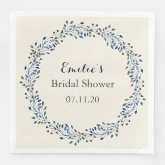 ivory  and navy Floral Wedding Paper Dinner Napkins