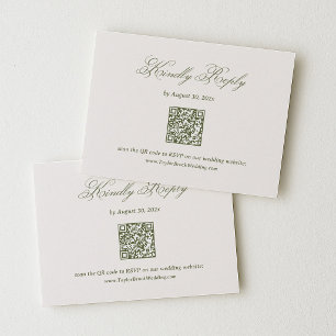 Ivory and Olive Green Wedding RSVP Qr Code Enclosure Card