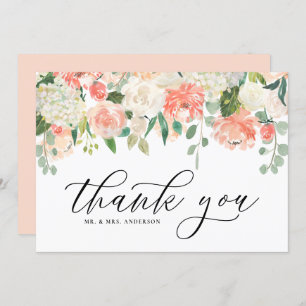 Ivory and Peach Watercolor Peony and Hydrangea Thank You Card