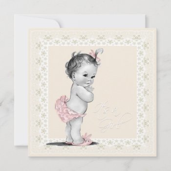 Ivory And Pink Baby Girl Shower Invitation by The_Vintage_Boutique at Zazzle