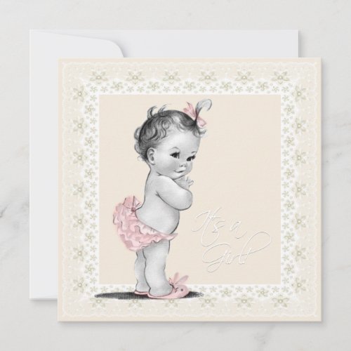 Ivory and Pink Vintage Baby Girl Shower Invite