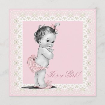 Ivory And Pink Baby Girl Shower Invitation by The_Vintage_Boutique at Zazzle