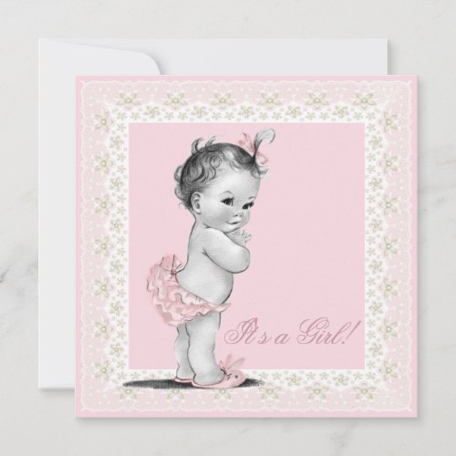 Ivory and Pink Vintage Baby Girl Shower Custom Invitation