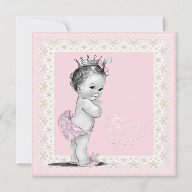 Ivory and Pink Baby Girl Shower Invitation (Front)
