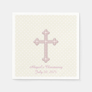 Ivory and Pink Cross Christening Paper Napkins