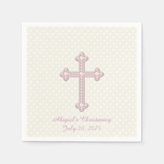 Ivory and Pink Cross Christening Paper Napkins