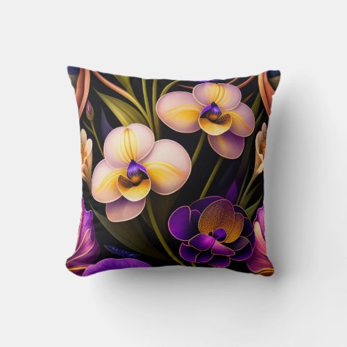 Ivory and Purple Orchids Throw Pillow