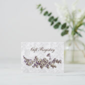 Ivory and Purple Vintage Floral Wedding Business Card (Standing Front)