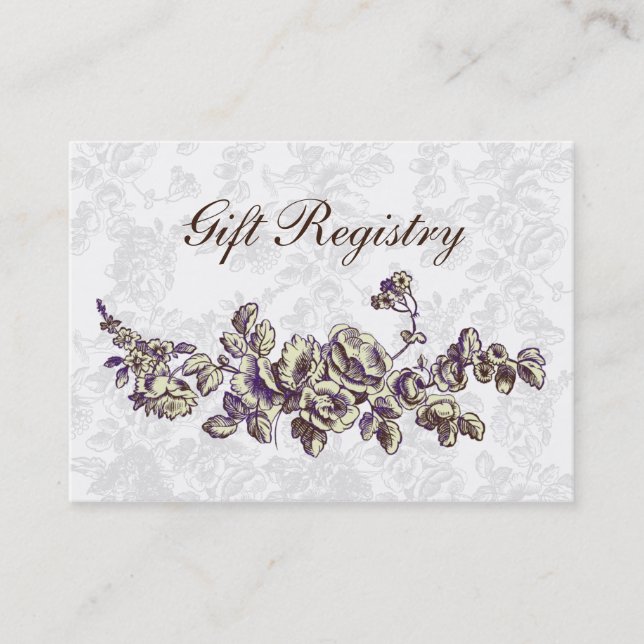 Ivory and Purple Vintage Floral Wedding Business Card (Front)