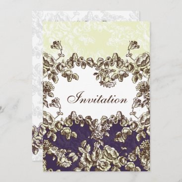 Ivory and Purple Vintage Floral Wedding Invitation