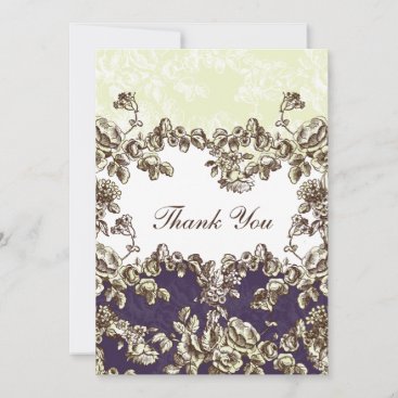 Ivory and Purple Vintage Floral Wedding Invitation