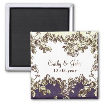 Ivory and Purple Vintage Floral Wedding Magnet