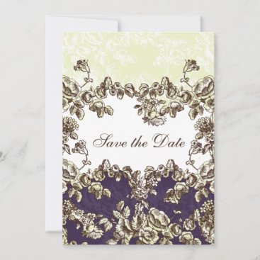 Ivory and Purple Vintage Floral Wedding Save The Date