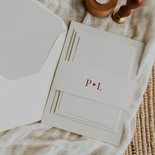 Ivory and Red Classic Holiday Wedding | Monogram Invitation Belly Band
