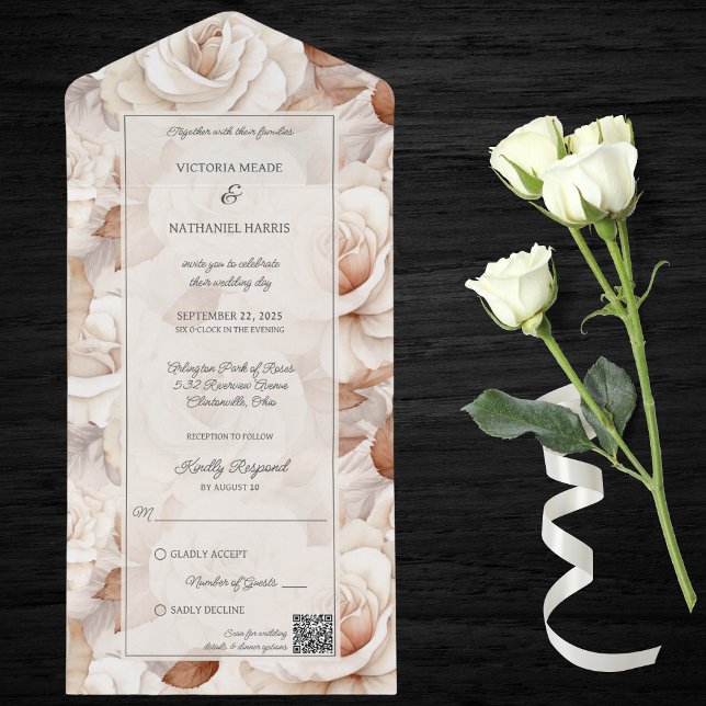 Ivory and Rust Roses QR Code  All In One Invitation (Creator Uploaded)