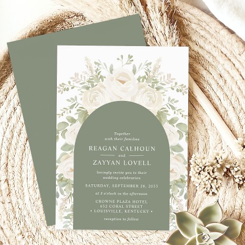 Ivory And Sage Arch Elegant Floral Wedding Invitation