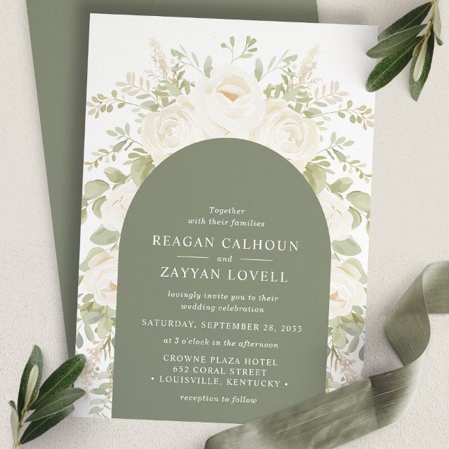 Ivory And Sage Arch Elegant Floral Wedding Invitation (Creator Uploaded)